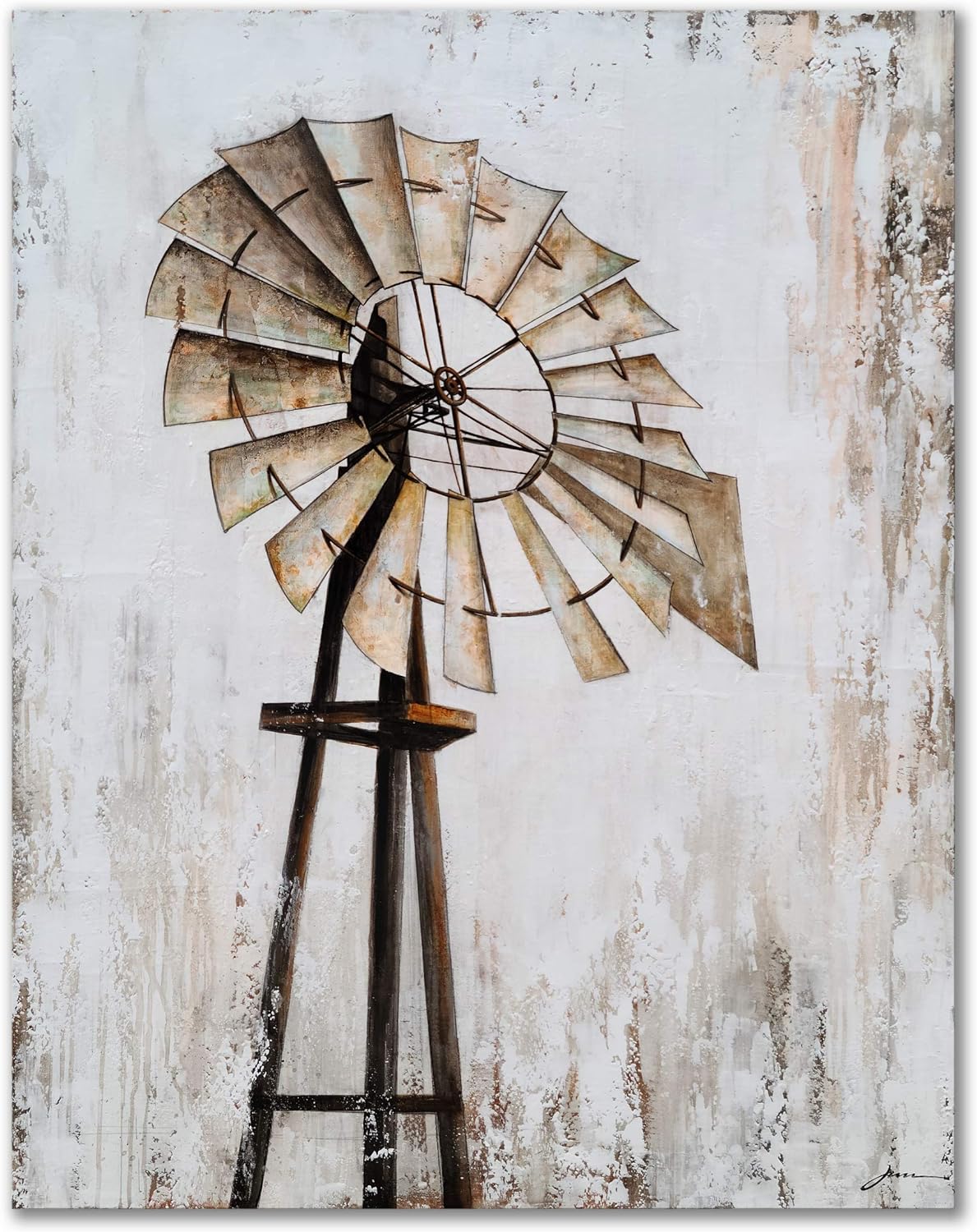 Yihui Arts Rustic Wall Decor Old Barn Canvas Wall Art Hand Painted Vintage Farmhouse Painting Pictures for Living Room