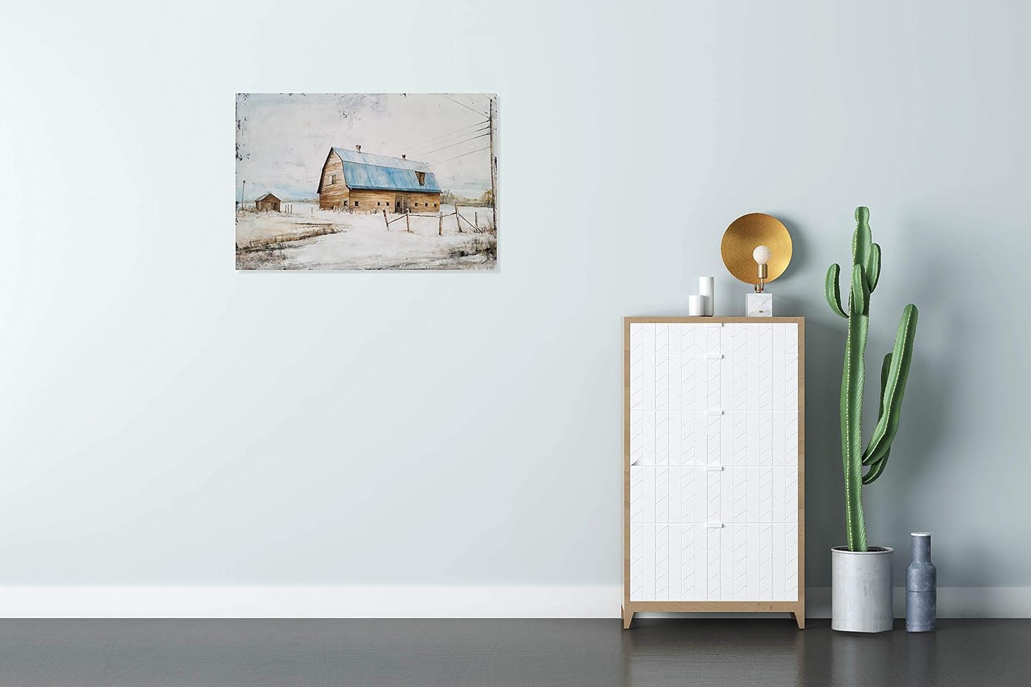Yihui Arts Rustic Wall Decor Old Barn Canvas Wall Art Hand Painted Vintage Farmhouse Painting Pictures for Living Room