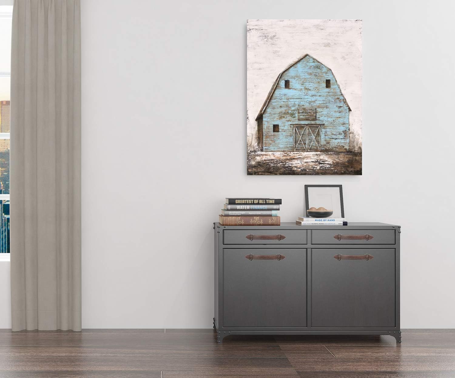 Yihui Arts Rustic Wall Decor Old Barn Canvas Wall Art Hand Painted Vintage Farmhouse Painting Pictures for Living Room