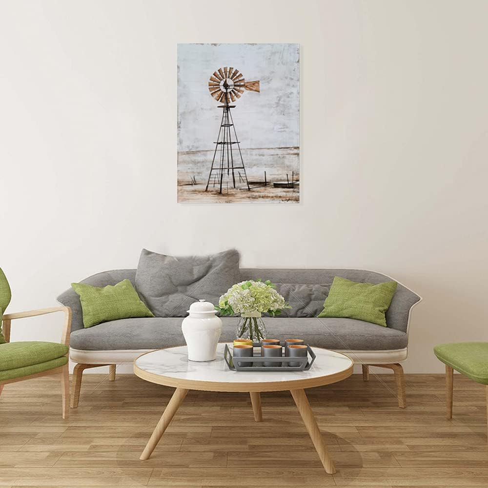 Yihui Arts Rustic Wall Decor Old Barn Canvas Wall Art Hand Painted Vintage Farmhouse Painting Pictures for Living Room