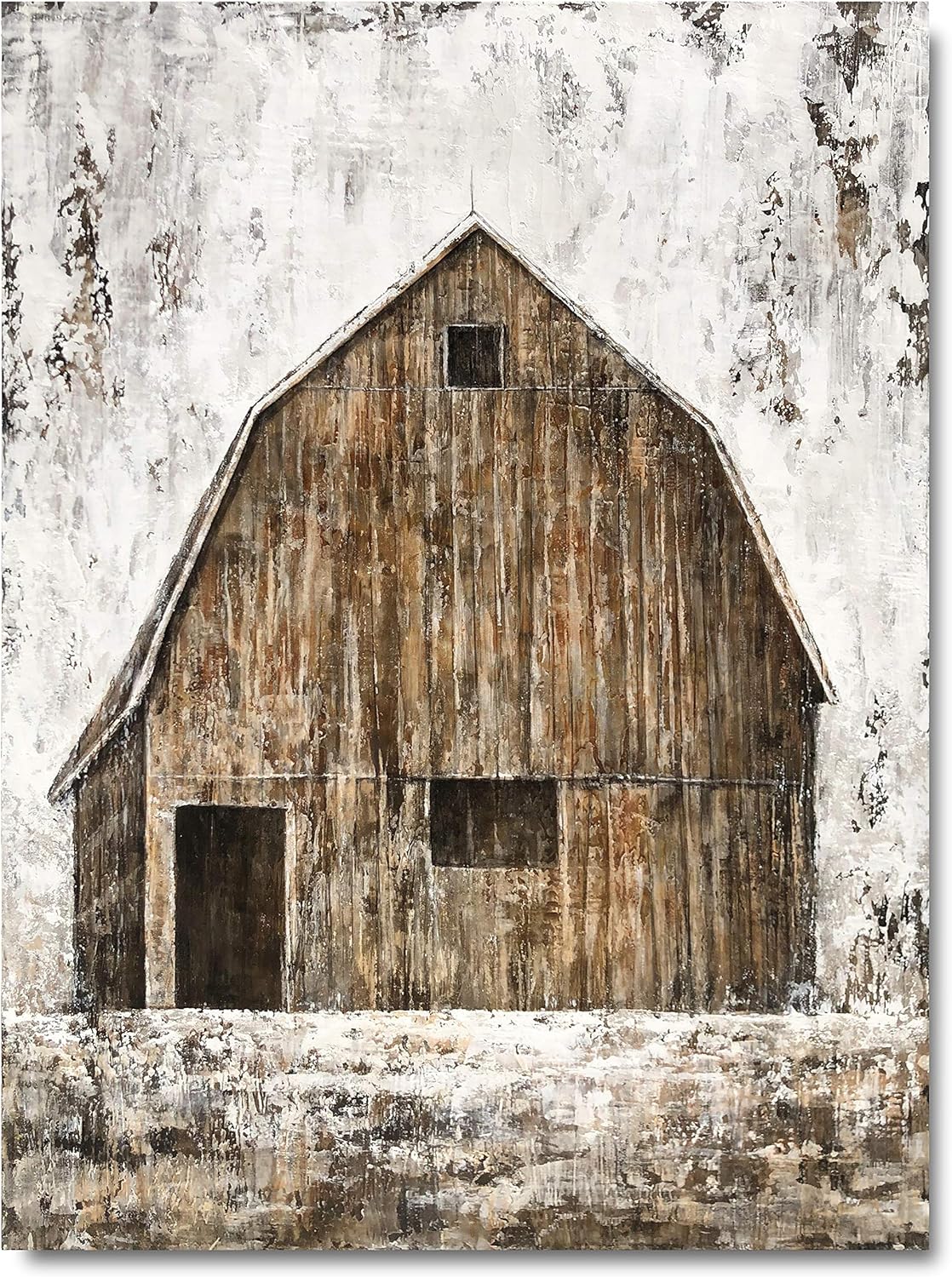 Yihui Arts Rustic Wall Decor Old Barn Canvas Wall Art Hand Painted Vintage Farmhouse Painting Pictures for Living Room
