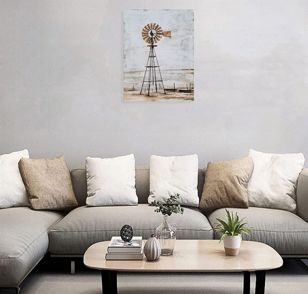 Yihui Arts Rustic Wall Decor Old Barn Canvas Wall Art Hand Painted Vintage Farmhouse Painting Pictures for Living Room