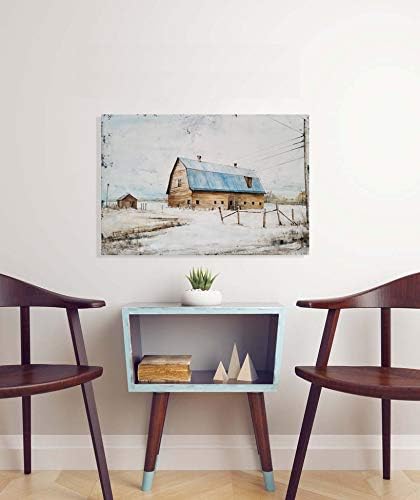 Yihui Arts Rustic Wall Decor Old Barn Canvas Wall Art Hand Painted Vintage Farmhouse Painting Pictures for Living Room