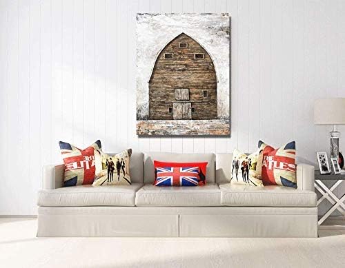 Yihui Arts Rustic Wall Decor Old Barn Canvas Wall Art Hand Painted Vintage Farmhouse Painting Pictures for Living Room