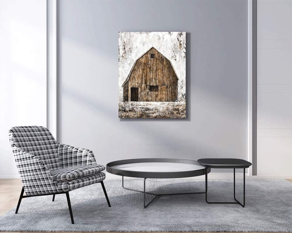 Yihui Arts Rustic Wall Decor Old Barn Canvas Wall Art Hand Painted Vintage Farmhouse Painting Pictures for Living Room