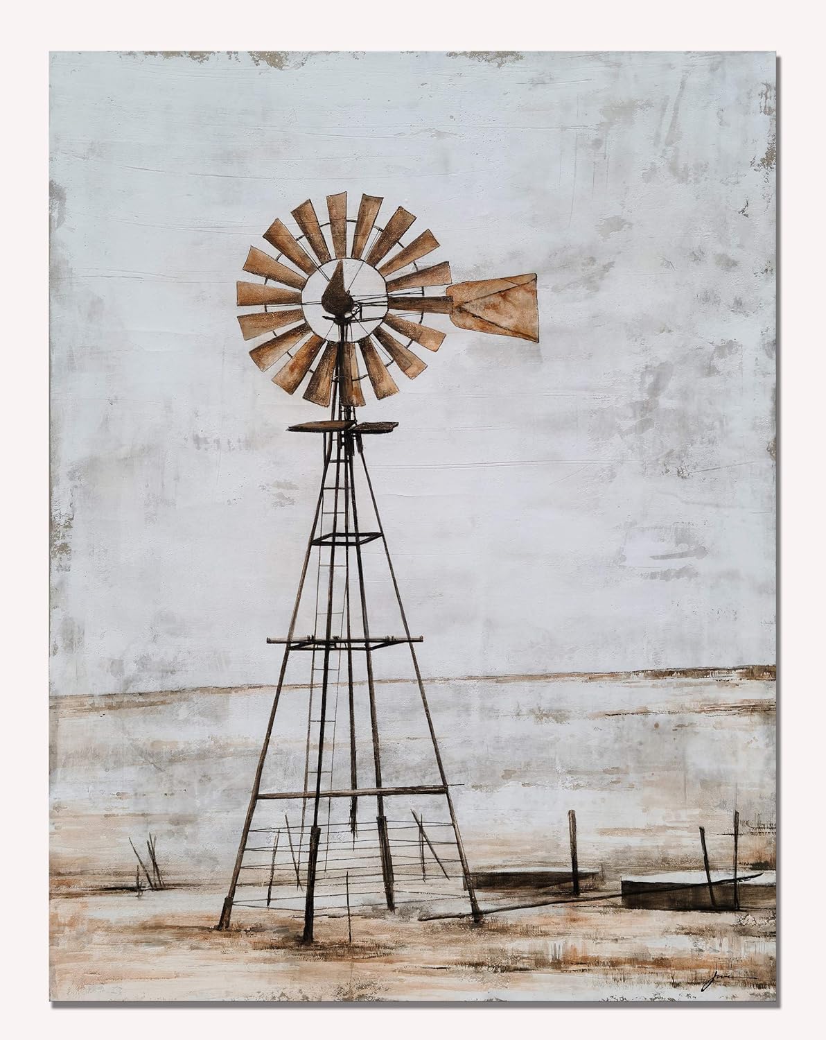 Yihui Arts Rustic Wall Decor Old Barn Canvas Wall Art Hand Painted Vintage Farmhouse Painting Pictures for Living Room
