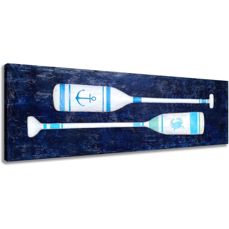 Yihui Arts Canvas Wall Art Hand Painted Abstract Tuna Fish Painting Modern Artwork Coastal Pictures in Blue and White Color for Bedroom Decoration