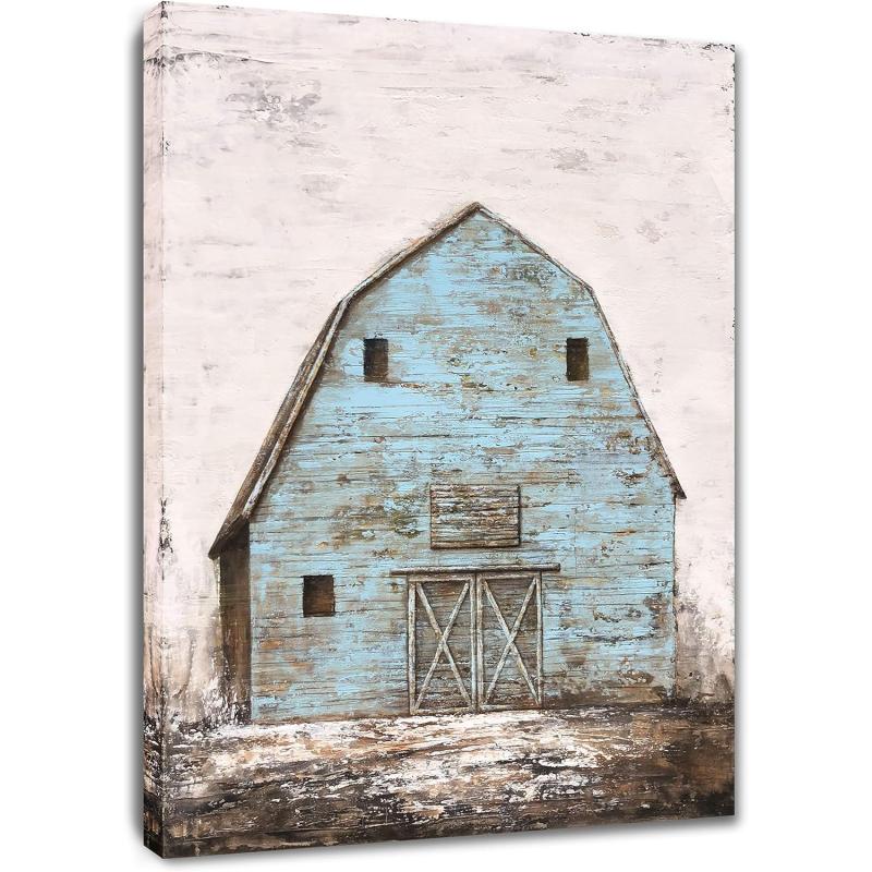 Yihui Arts Rustic Wall Decor Old Barn Canvas Wall Art Hand Painted Vintage Farmhouse Painting Pictures for Living Room