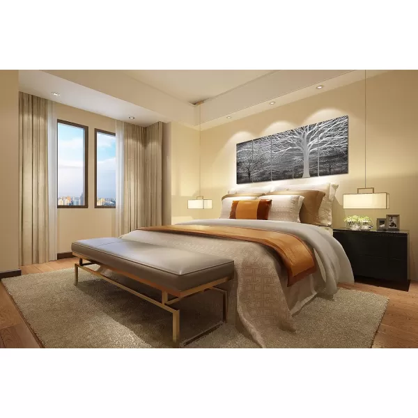 Yihui Arts 3D Silver Tree Metal Wall Art Hand Grind on Aluminum Brown Rustic Pictures in 5 Panel Modern Artwork for Living Room Bedroom Decoration 