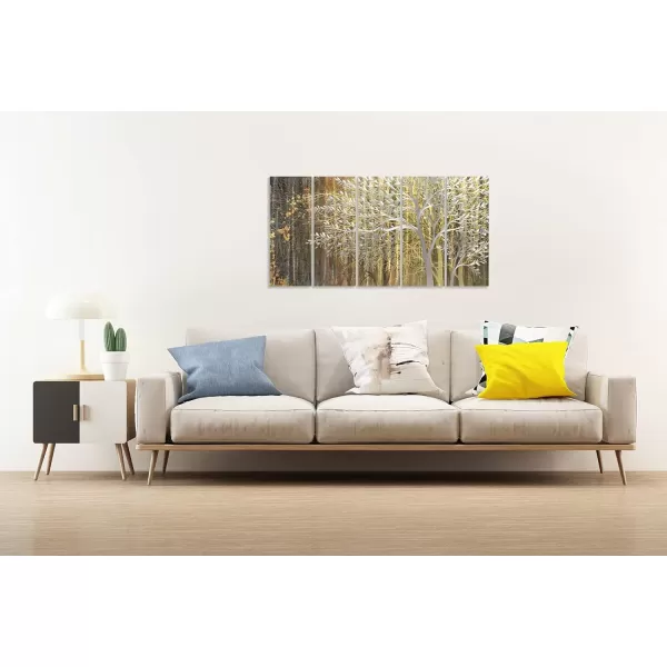 Yihui Arts 3D Silver Tree Metal Wall Art Hand Grind on Aluminum Brown Rustic Pictures in 5 Panel Modern Artwork for Living Room Bedroom Decoration 