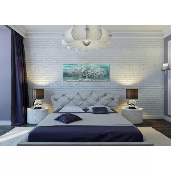 Yihui Arts 3D Silver Tree Metal Wall Art Hand Grind on Aluminum Brown Rustic Pictures in 5 Panel Modern Artwork for Living Room Bedroom Decoration 