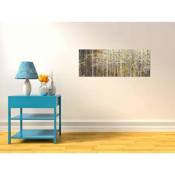 Yihui Arts 3D Silver Tree Metal Wall Art Hand Grind on Aluminum Brown Rustic Pictures in 5 Panel Modern Artwork for Living Room Bedroom Decoration 