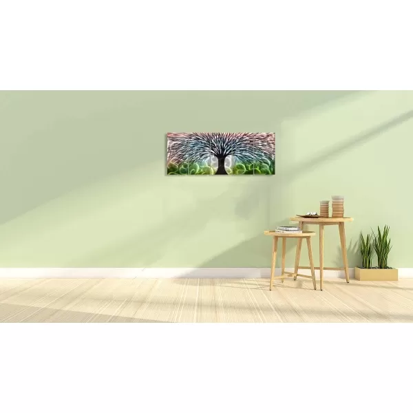 Yihui Arts 3D Silver Tree Metal Wall Art Hand Grind on Aluminum Brown Rustic Pictures in 5 Panel Modern Artwork for Living Room Bedroom Decoration 