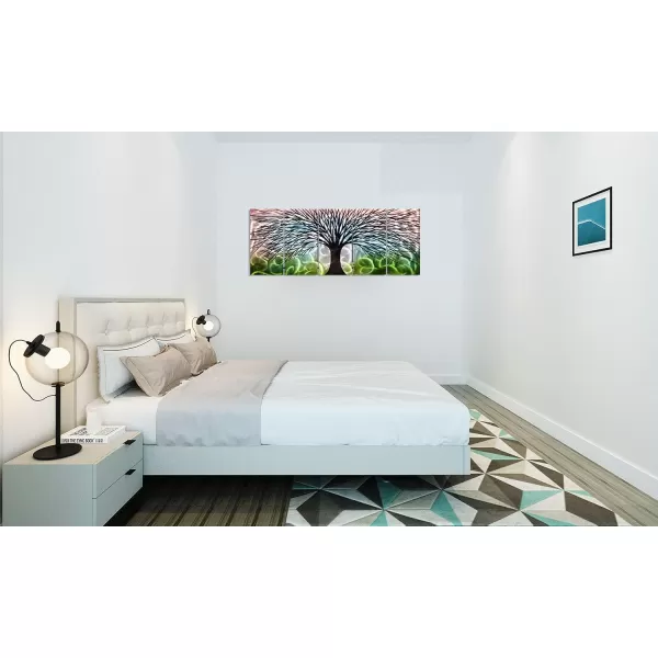 Yihui Arts 3D Silver Tree Metal Wall Art Hand Grind on Aluminum Brown Rustic Pictures in 5 Panel Modern Artwork for Living Room Bedroom Decoration 