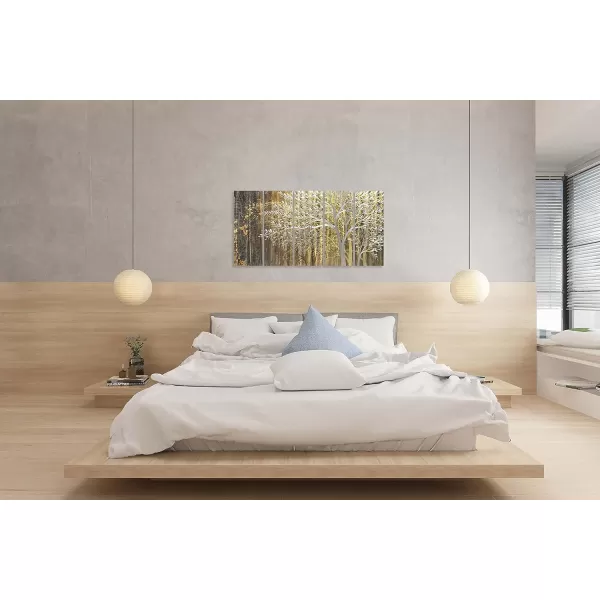 Yihui Arts 3D Silver Tree Metal Wall Art Hand Grind on Aluminum Brown Rustic Pictures in 5 Panel Modern Artwork for Living Room Bedroom Decoration 