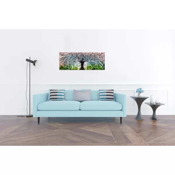 Yihui Arts 3D Silver Tree Metal Wall Art Hand Grind on Aluminum Brown Rustic Pictures in 5 Panel Modern Artwork for Living Room Bedroom Decoration 