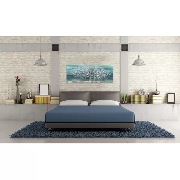 Yihui Arts 3D Silver Tree Metal Wall Art Hand Grind on Aluminum Brown Rustic Pictures in 5 Panel Modern Artwork for Living Room Bedroom Decoration 