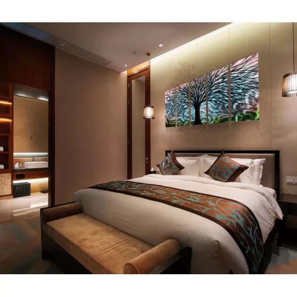 Yihui Arts 3D Silver Tree Metal Wall Art Hand Grind on Aluminum Brown Rustic Pictures in 5 Panel Modern Artwork for Living Room Bedroom Decoration 