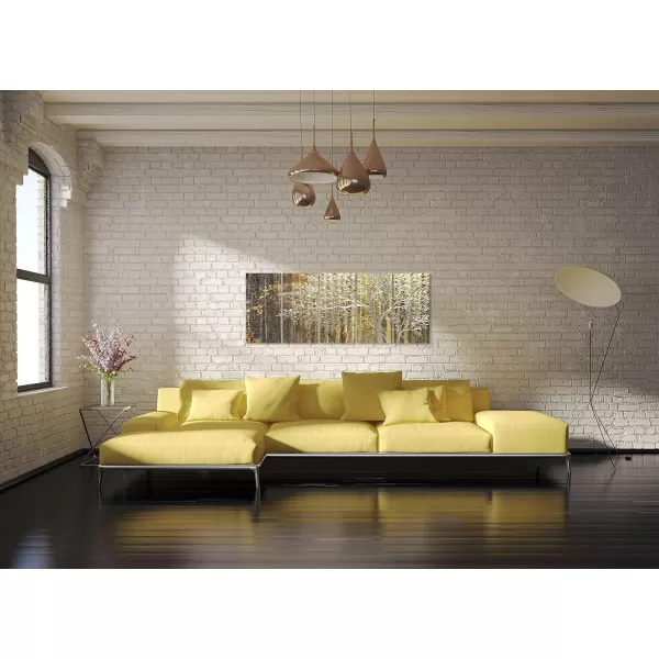 Yihui Arts 3D Silver Tree Metal Wall Art Hand Grind on Aluminum Brown Rustic Pictures in 5 Panel Modern Artwork for Living Room Bedroom Decoration 
