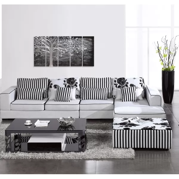 Yihui Arts 3D Silver Tree Metal Wall Art Hand Grind on Aluminum Brown Rustic Pictures in 5 Panel Modern Artwork for Living Room Bedroom Decoration 