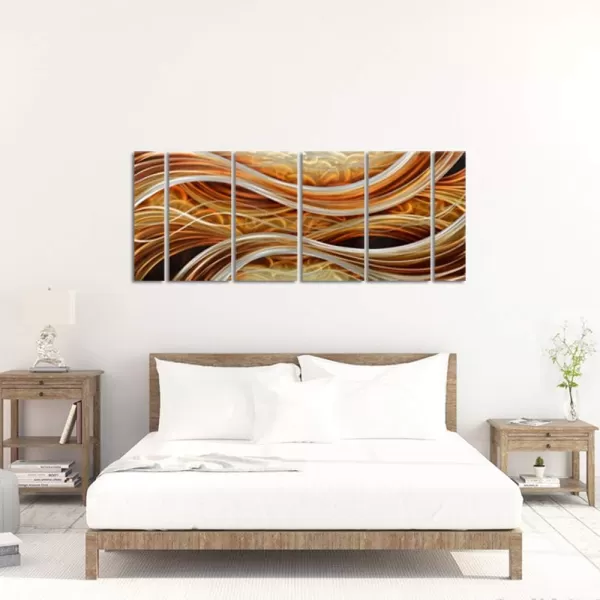 Yihui Arts Abstract Metal Wall Art for Living Room Hand Grind on Aluminum 3D Artwork Modern Pictures for Bedroom Dinning Decor 