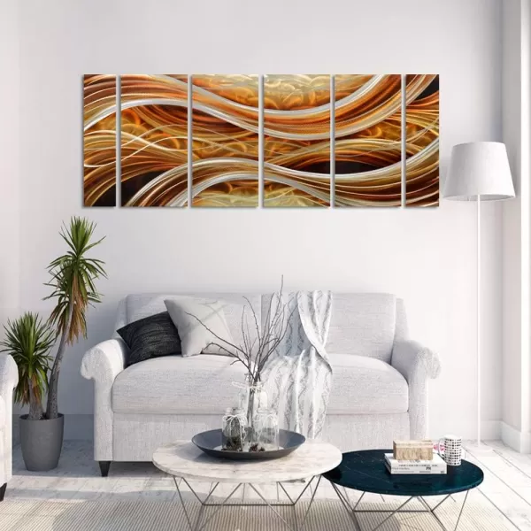 Yihui Arts Abstract Metal Wall Art for Living Room Hand Grind on Aluminum 3D Artwork Modern Pictures for Bedroom Dinning Decor 