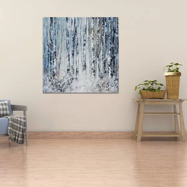 Yihui Arts Birch Tree Canvas Wall Art Hand Painted Modern Elegant Forest Pictures Blue Artwork for Living Room Bedroom Decoration 