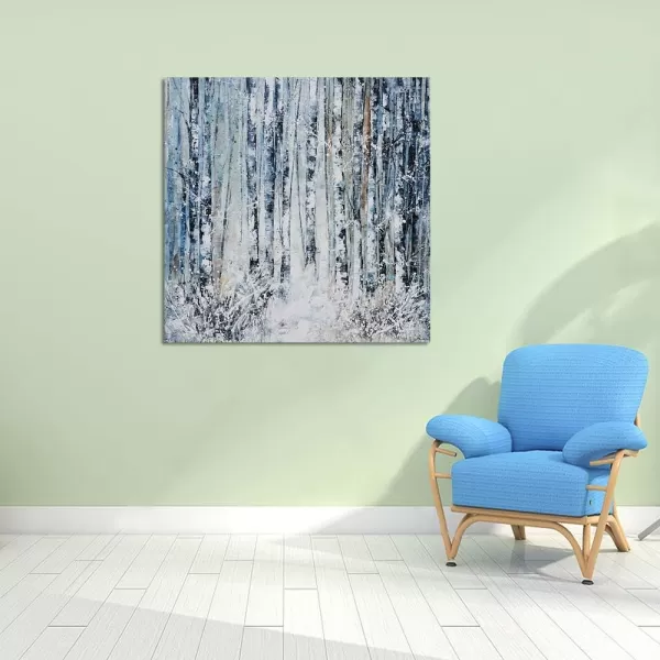 Yihui Arts Birch Tree Canvas Wall Art Hand Painted Modern Elegant Forest Pictures Blue Artwork for Living Room Bedroom Decoration 