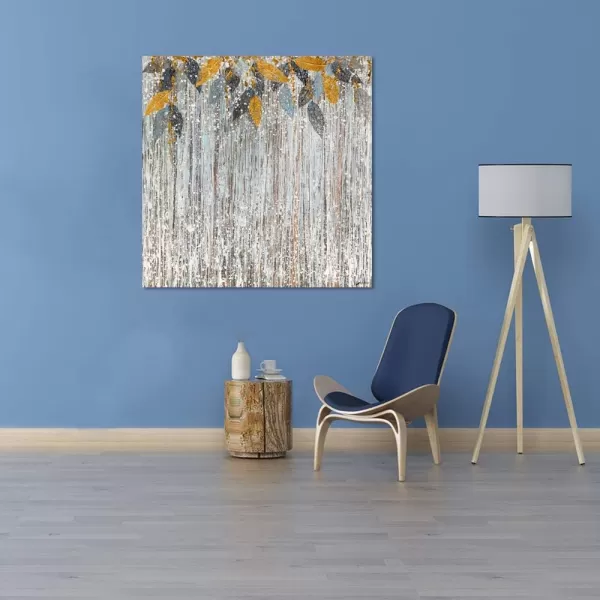 Yihui Arts Birch Tree Canvas Wall Art Hand Painted Modern Elegant Forest Pictures Blue Artwork for Living Room Bedroom Decoration 