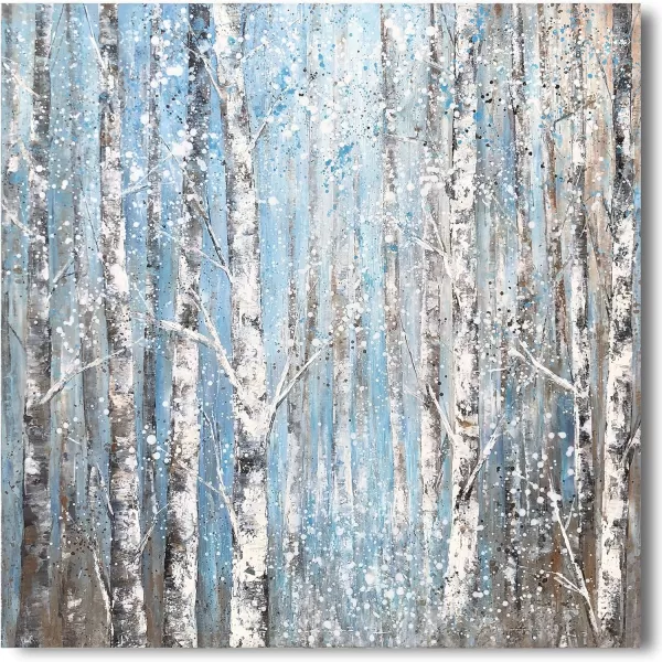 Yihui Arts Birch Tree Canvas Wall Art Hand Painted Modern Elegant Forest Pictures Blue Artwork for Living Room Bedroom Decoration 