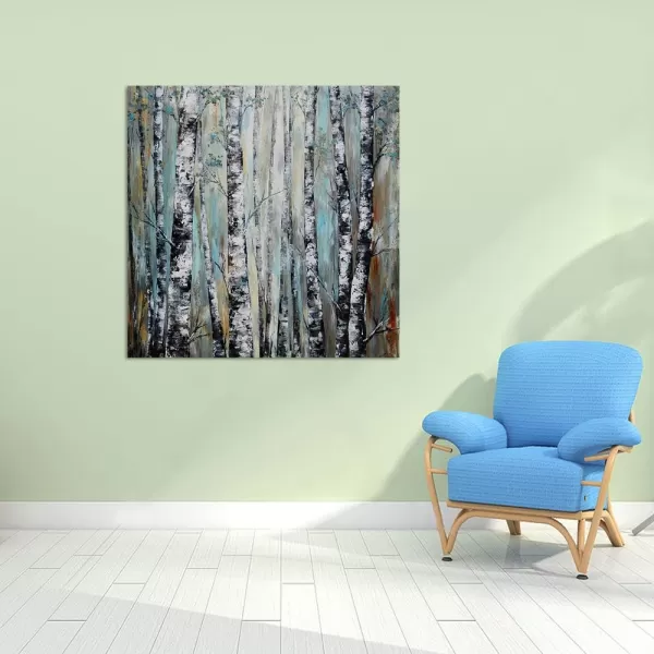 Yihui Arts Birch Tree Canvas Wall Art Hand Painted Modern Elegant Forest Pictures Blue Artwork for Living Room Bedroom Decoration 