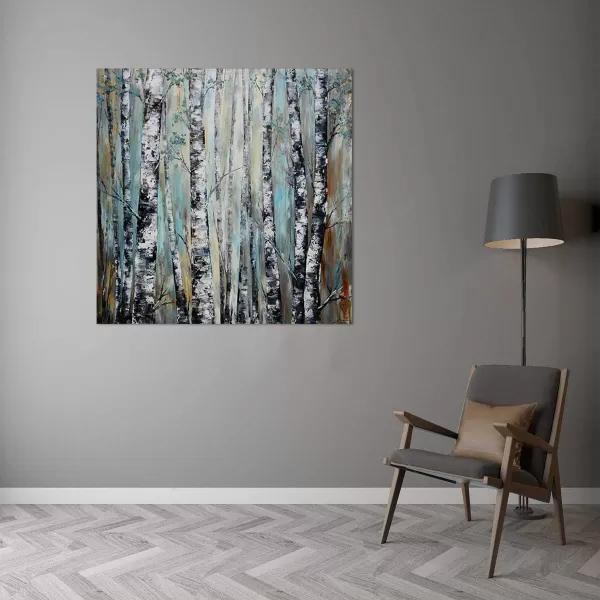 Yihui Arts Birch Tree Canvas Wall Art Hand Painted Modern Elegant Forest Pictures Blue Artwork for Living Room Bedroom Decoration 