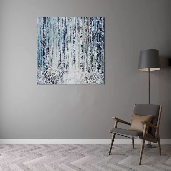 Yihui Arts Birch Tree Canvas Wall Art Hand Painted Modern Elegant Forest Pictures Blue Artwork for Living Room Bedroom Decoration 
