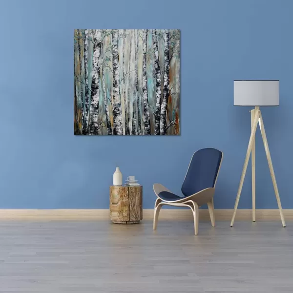 Yihui Arts Birch Tree Canvas Wall Art Hand Painted Modern Elegant Forest Pictures Blue Artwork for Living Room Bedroom Decoration 