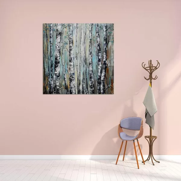 Yihui Arts Birch Tree Canvas Wall Art Hand Painted Modern Elegant Forest Pictures Blue Artwork for Living Room Bedroom Decoration 
