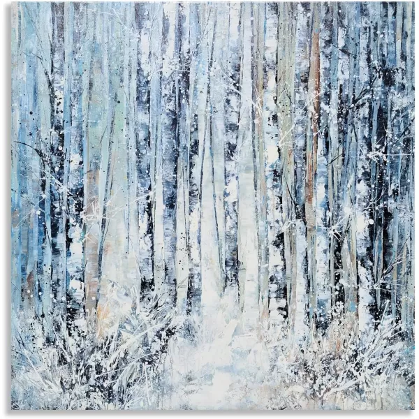 Yihui Arts Birch Tree Canvas Wall Art Hand Painted Modern Elegant Forest Pictures Blue Artwork for Living Room Bedroom Decoration 