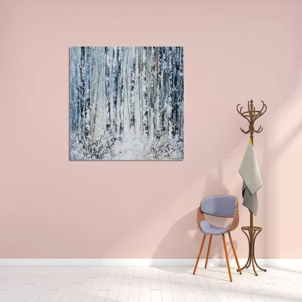 Yihui Arts Birch Tree Canvas Wall Art Hand Painted Modern Elegant Forest Pictures Blue Artwork for Living Room Bedroom Decoration 