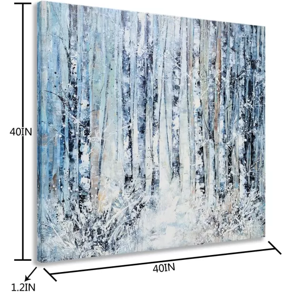 Yihui Arts Birch Tree Canvas Wall Art Hand Painted Modern Elegant Forest Pictures Blue Artwork for Living Room Bedroom Decoration 