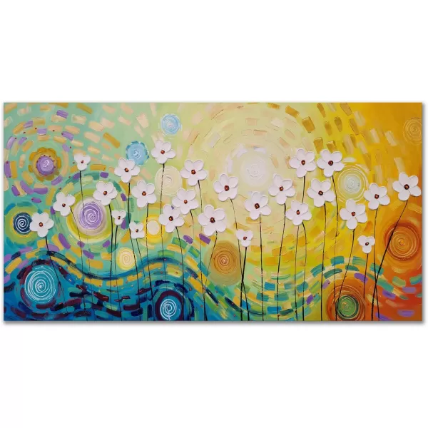 Yihui Arts Blue Flower Canvas Wall Art Painting Pictures Modern 3D Effect Artwork with Framed for Living Room Decor