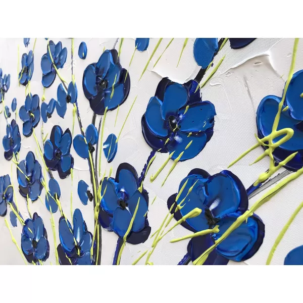 Yihui Arts Blue Flower Canvas Wall Art Painting Pictures Modern 3D Effect Artwork with Framed for Living Room Decor