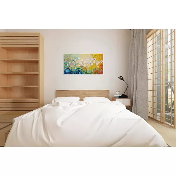 Yihui Arts Blue Flower Canvas Wall Art Painting Pictures Modern 3D Effect Artwork with Framed for Living Room Decor