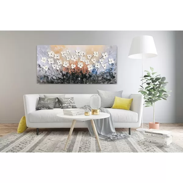 Yihui Arts Blue Flower Canvas Wall Art Painting Pictures Modern 3D Effect Artwork with Framed for Living Room Decor