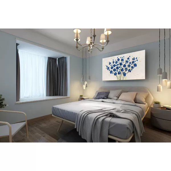 Yihui Arts Blue Flower Canvas Wall Art Painting Pictures Modern 3D Effect Artwork with Framed for Living Room Decor