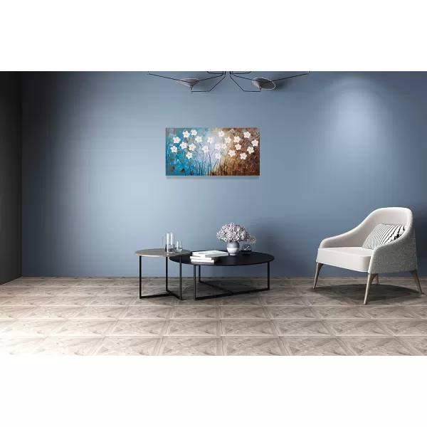 Yihui Arts Blue Flower Canvas Wall Art Painting Pictures Modern 3D Effect Artwork with Framed for Living Room Decor
