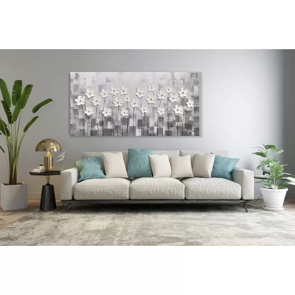 Yihui Arts Blue Flower Canvas Wall Art Painting Pictures Modern 3D Effect Artwork with Framed for Living Room Decor