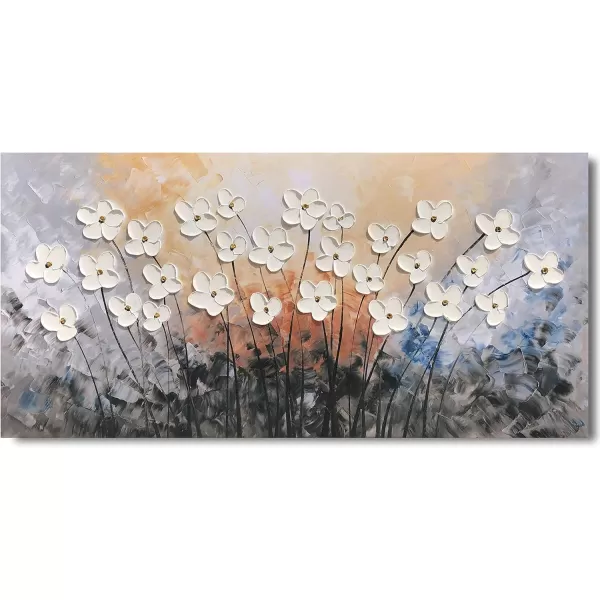 Yihui Arts Blue Flower Canvas Wall Art Painting Pictures Modern 3D Effect Artwork with Framed for Living Room Decor