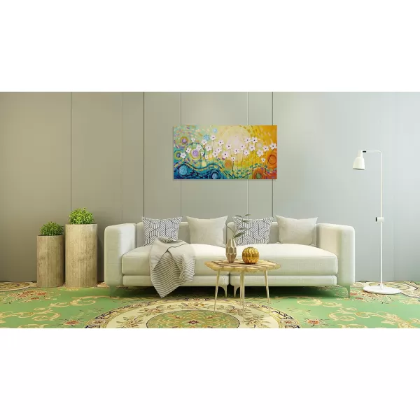 Yihui Arts Blue Flower Canvas Wall Art Painting Pictures Modern 3D Effect Artwork with Framed for Living Room Decor