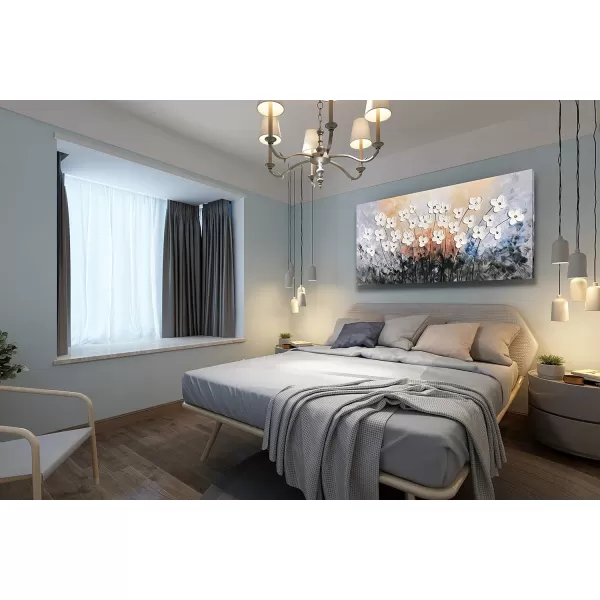 Yihui Arts Blue Flower Canvas Wall Art Painting Pictures Modern 3D Effect Artwork with Framed for Living Room Decor