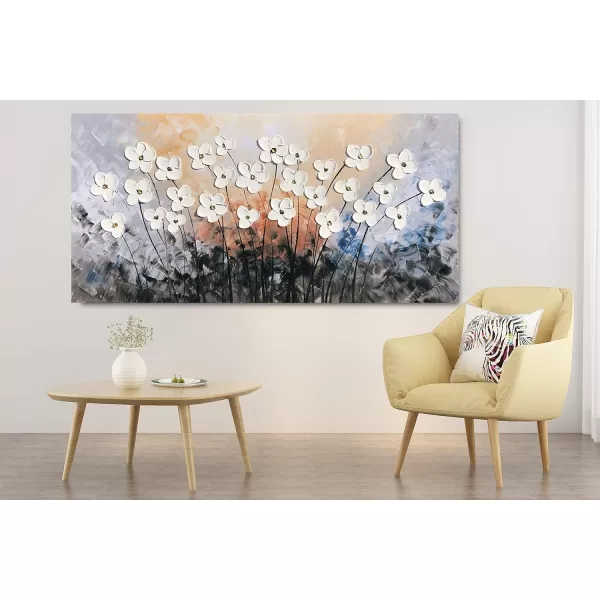 Yihui Arts Blue Flower Canvas Wall Art Painting Pictures Modern 3D Effect Artwork with Framed for Living Room Decor