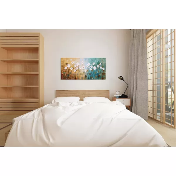 Yihui Arts Blue Flower Canvas Wall Art Painting Pictures Modern 3D Effect Artwork with Framed for Living Room Decor